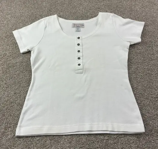 Vintage Abercrombie Fitch Co Womens M White Short Sleeve Henley Top Casual Y2K Size M