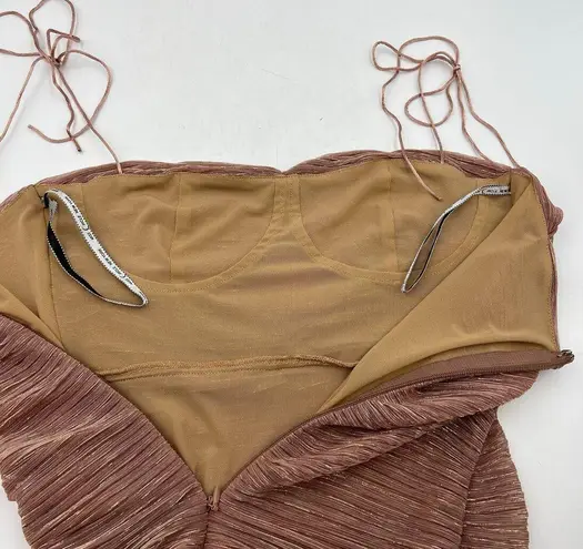 Miss Circle The Glint Rose Gold Ruched Chiffon Long Maxi Dress Pink