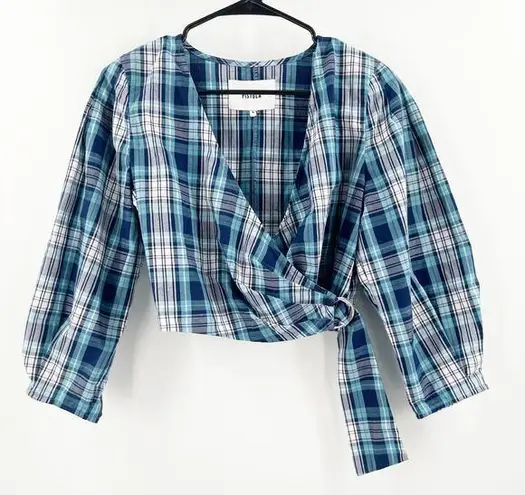 Pistola Wrap Top Size Small Shirt NWOT Cropped Blue Plaid NEW Country Picnic