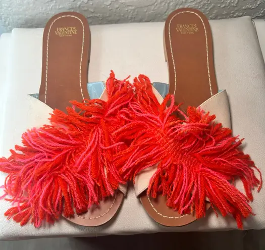 Frances Valentine New York Fringed Slides Sandals Orange Size 9B Sample