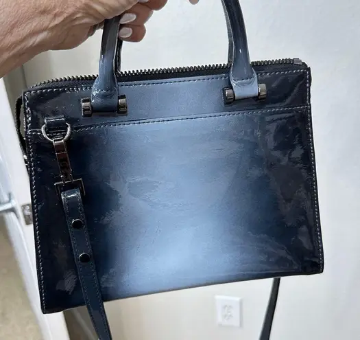 Milly Top Handle Patent Leather Ombré Gray Teal Black Purse w/crossbody strap