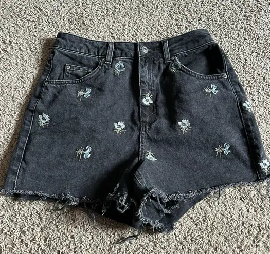 Topshop Embroidered Flowered Jean Shorts