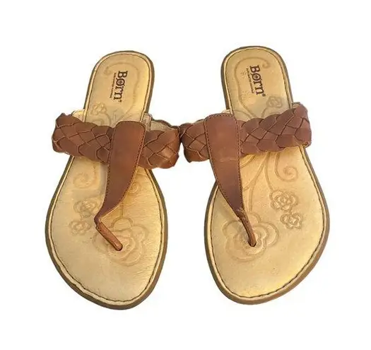 Born Hand Crafted Brown Leather Braided Weave Thong Sandals CQC12 Sz 7 M/W