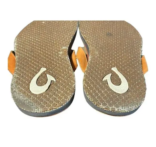 Olukai Womens Paniolo 201295W5W Brown Stitched Leather Flip Flops Sandals Size 9