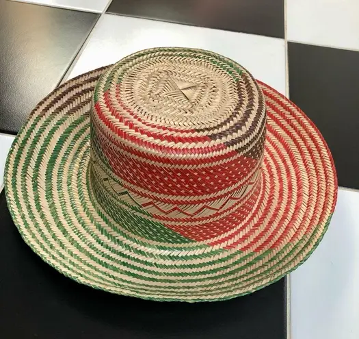Wayuu NEW Handwoven Sun Hat Boho Artisan Unique One of a Kind Green Red Outdoor