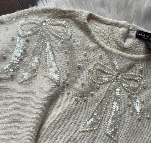 Vintage Cream Bow Embellished Sweater White Size M