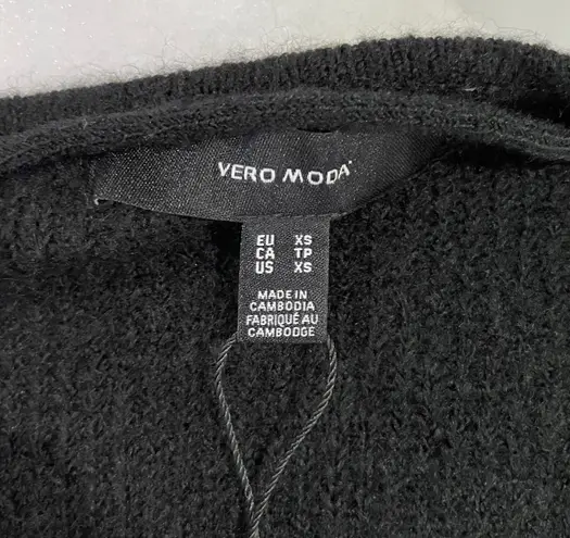 VERO MODA New Ruffle Cuff Sweater Long Sleeve V-Neck Pullover Black