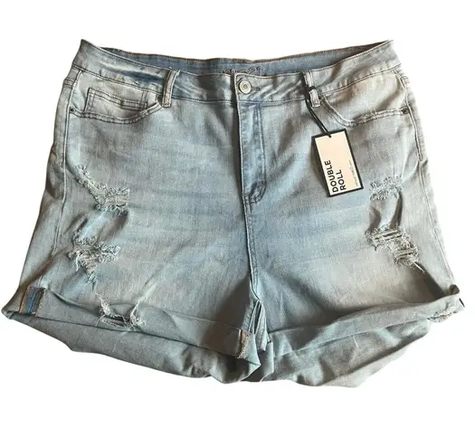 NWT! Rue 21 Light Wash Distressed High Rise Shortie Jean Short Size 20 Blue