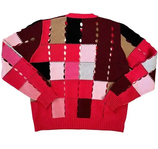 MSGM Patchwork Perforated Wool Blend Crewneck Sweater Pink Size XL