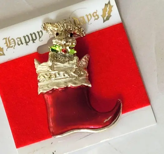 Vintage Gerrys Christmas Brooch Pin Poodle Puppy Dog in Santa Boot Red