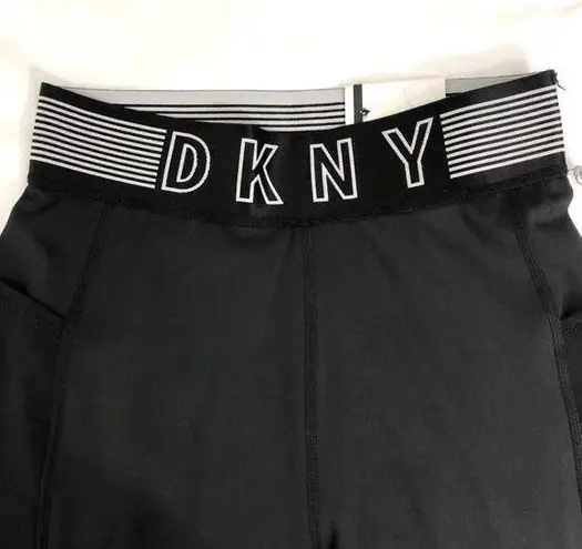 DKNY New  Mesh Side Logo Waistband Leggings High Rise 7/8 Length Black