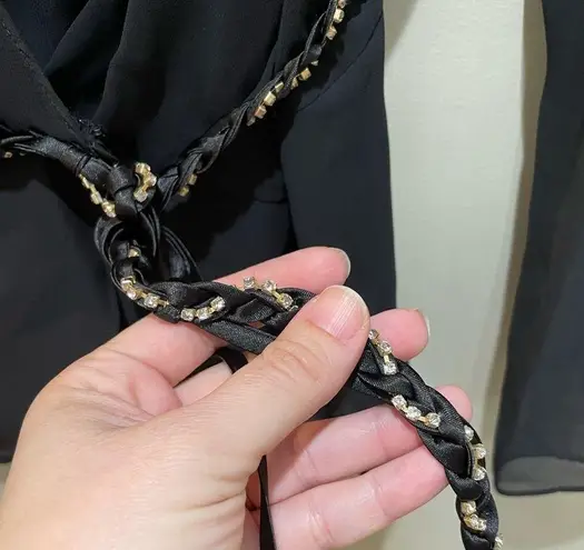 Sandra Darren Sheer Tie Waist Top Blouse Black Size 10