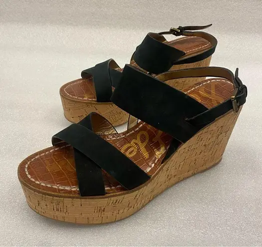 Sam Edelman  Destiny Black Platform Cork Wedge Sandals size 8.5