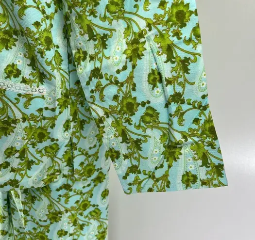 Vintage 70s Paisley Sleep Set Petite Psychedelic Dagger Collar Green Pajamas Size L