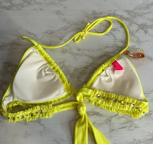 Victoria's Secret Victoria’s Secret Y2K neon yellow bling bikini top size small