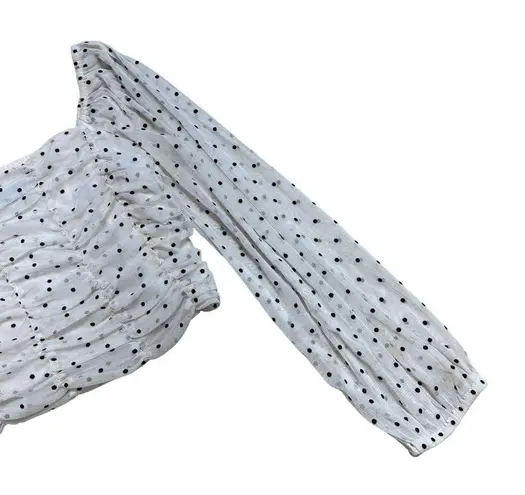 Bershka Cream Polka Dot Ruched Long Sleeve Blouse Women’s US XS