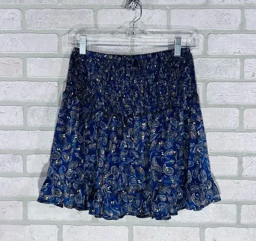 Lost + Wander NWT Wish Upon Mini Skirt in Navy Gold Paisley Size M