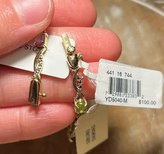 Macy's NWT Multi Genuine Gemstone & Diamond 18KT Gold Over Sterling Silver Bracelet