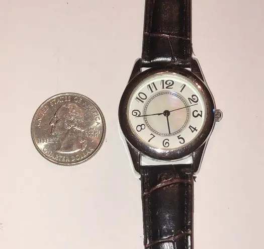 Vintage Mother of Pearl Brown Faux Leather Band Boho Retro Watch Wristwatch