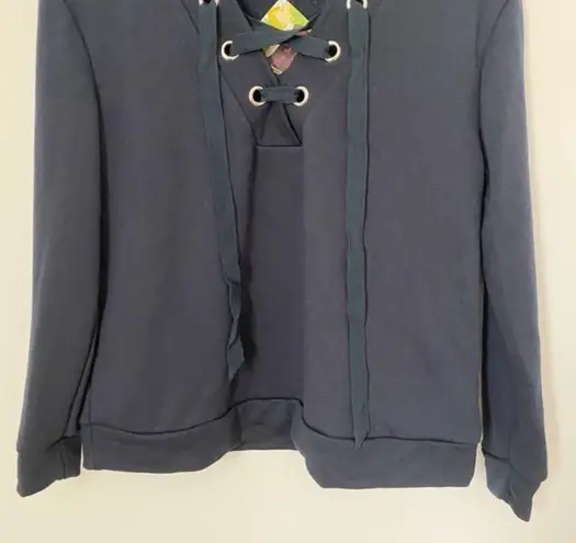 Boutique Navy Blue Lace Up V