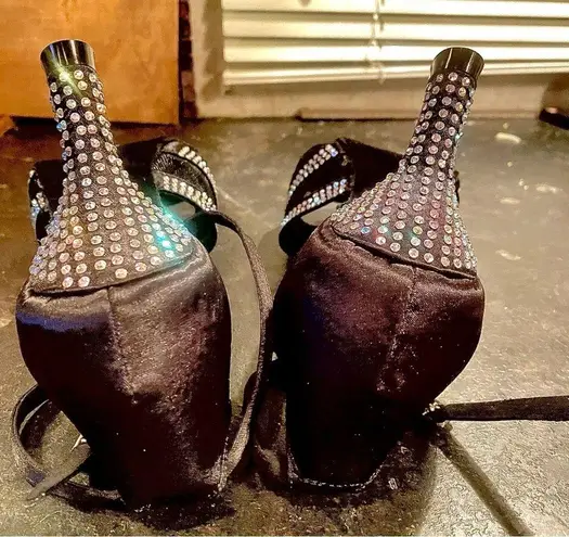 NWOT Womens Ballroom 3" Heels. OpenToe, Black, Suede Soles & Shiny Rhinestones Size 8.5