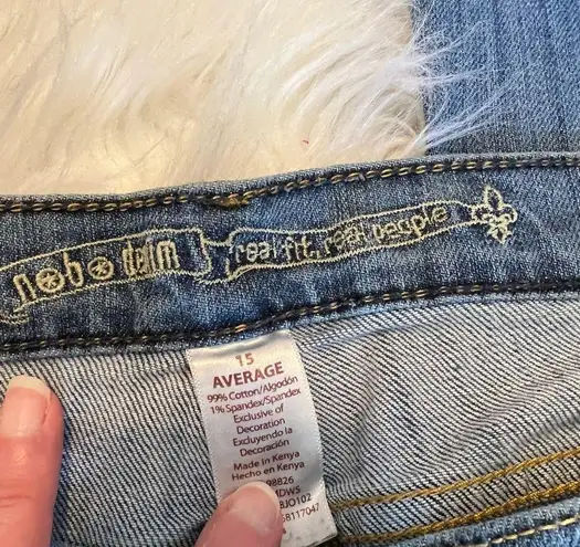 No Bo Free with Purchase Denim Jeans medium wash broken in wide/bootcut leg 15