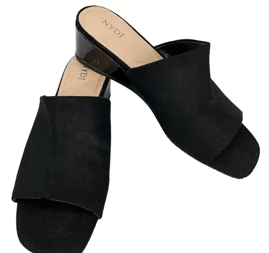 NYDJ Claudine Wedge Mule Sandals Black Canvas Slip-on 8 Patent Wedge New