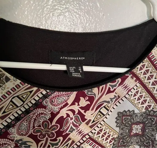 Atmosphere Shift Dress Beige Burgundy Floral Paisley