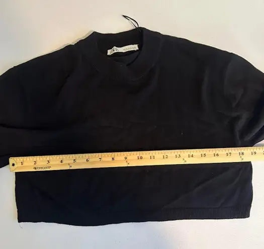 ZARA  Women's Crew Neck Pullover Crop Sweatshirt Long Sleeve Black Size Small