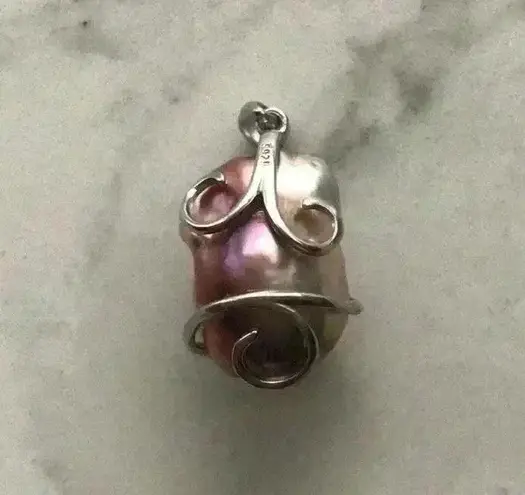 Stunning Baroque Pearl Orchid Pendant Silver