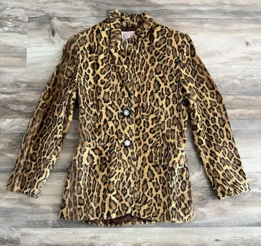 Vintage C’est Commeça Leopard Print Faux Fur Blazer Jacket Size 40 (US Medium) Brown