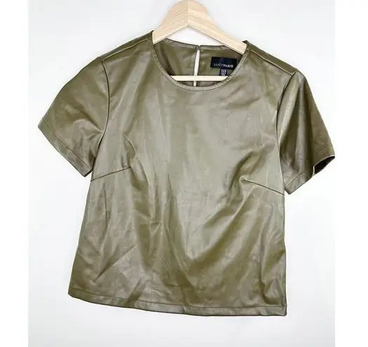 Lucy Paris Womens Green Faux Leather Vegan Tee Top Size XS Edgy Rock Date Night