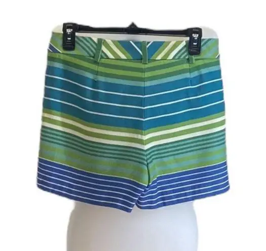 J. McLaughlin High Waist Shorts Blue Size 6 Stripes Preppy Coastal Minimalist