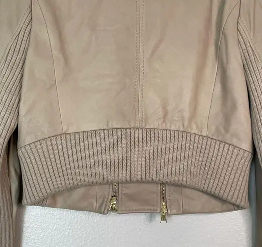 BCBGMAXAZRIA  Leather Double Zipper Jacket Cream/ Tan Size Large