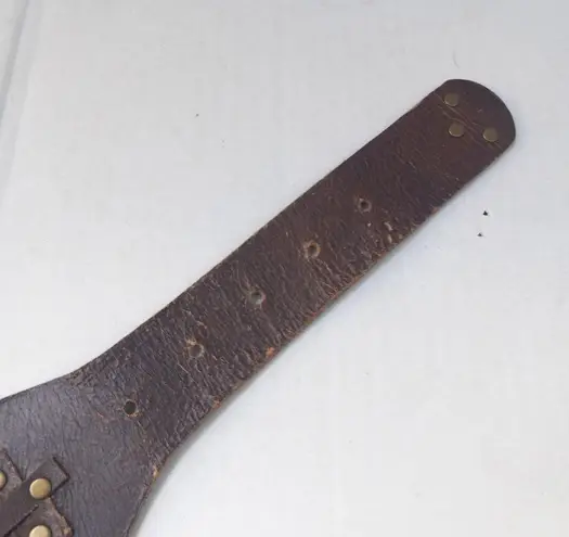 Gap Woven Braided Cow Leather Belt-Small-Wide-Brass Buckle-Dark Brown-Boho