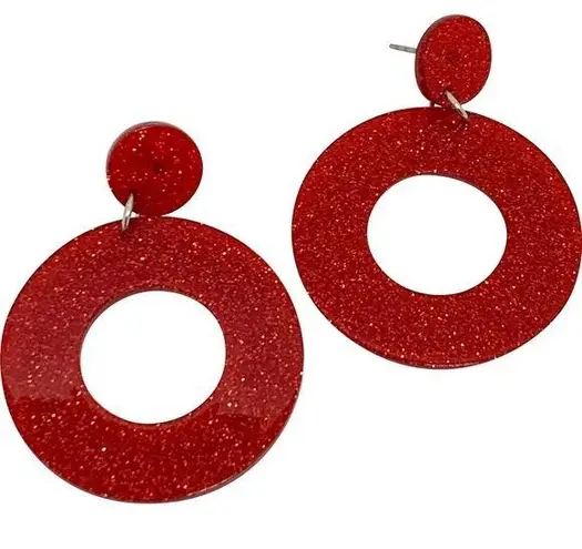 Retro Red Glitter Drop Hoops by Lipstick & Chrome