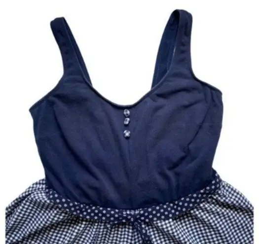 Vintage One Piece Romper Shorts Bathing Suit Blue Plaid Checkered one piece White Size 20W