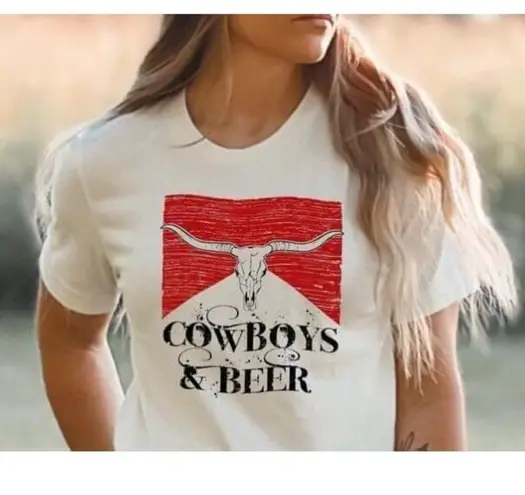 Emory Rose Cowboys & Beer Tshirt Top Sz XL Extra Large NWT Womens