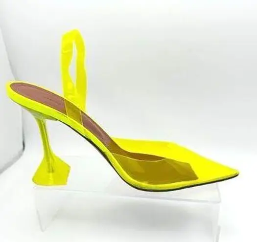 Amina Muaddi NEON YELLOW PVC HOLLI SLING PARTY HEELS size 37