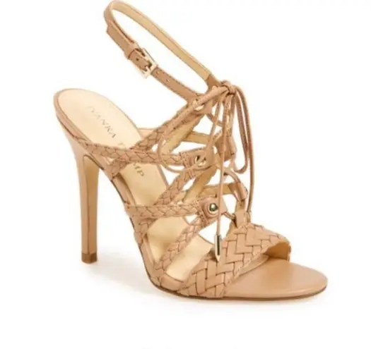 Ivanka Trump leather strappy tan high heels women Size 9M