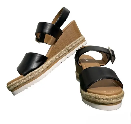 Soda black faux leather espadrille wedges