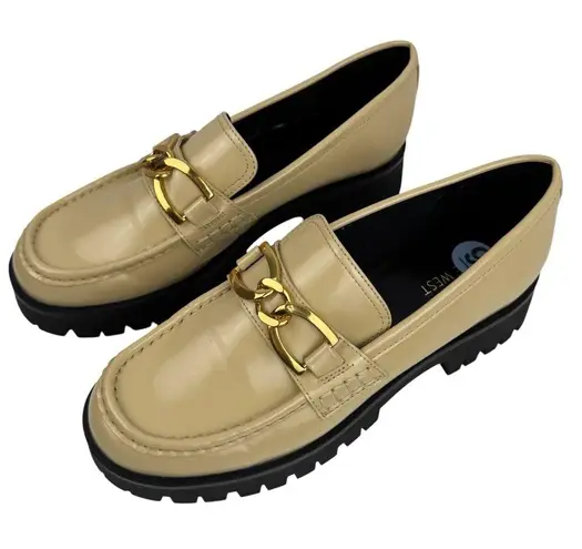 Nine West  Womens Gemay 3 Patent Slip On Loafer Heels Shoes Comfort Neutral SZ 9M