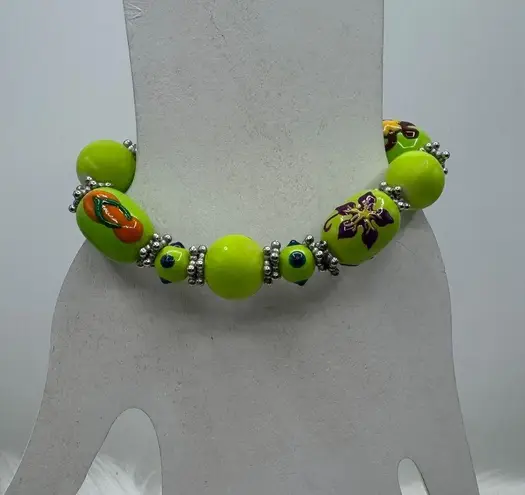 Large Beads Summer Floral Design Beaded Beach Bracelet in Green