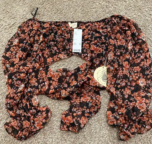 Kiss the Sky Floral Tie-Back Cropped Top NWT Size S
