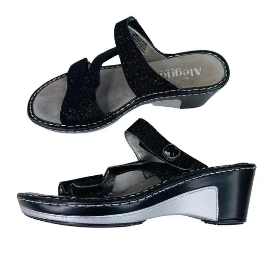 Alegria Loti Sandals 37 Black Leather Sparkle Wedge Lot 699