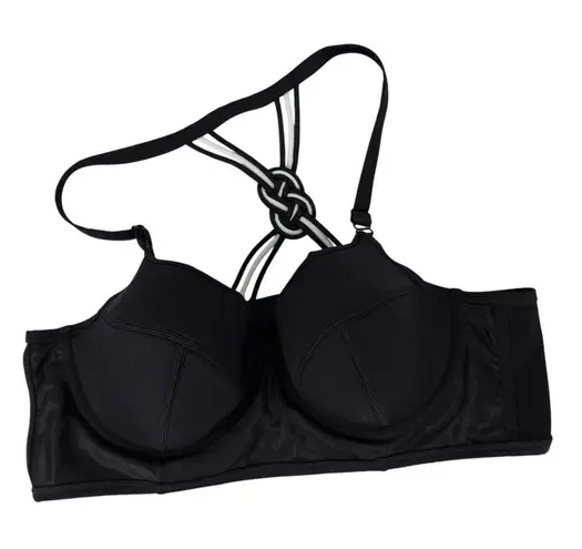 Cacique NWT Swim Underwire Balconette Macrame Swim Bikini Top Black Size 44C