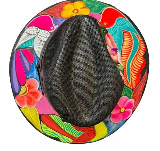 HAT MEXICAN Artisanal Hand Painted Fedora Floral Sombrero Panama Bohemian Black