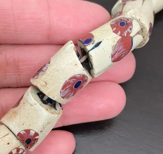 African Venetian Antique Bear Paw Evil Eye Millefiori Glass Trade Beads Necklace