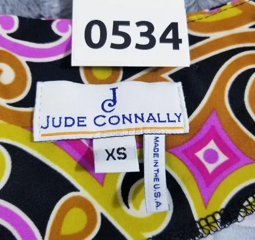 Jude Connally Geometric Abstract Multi Colored Psychedelic Sheath Dress Funky Pink Size XS