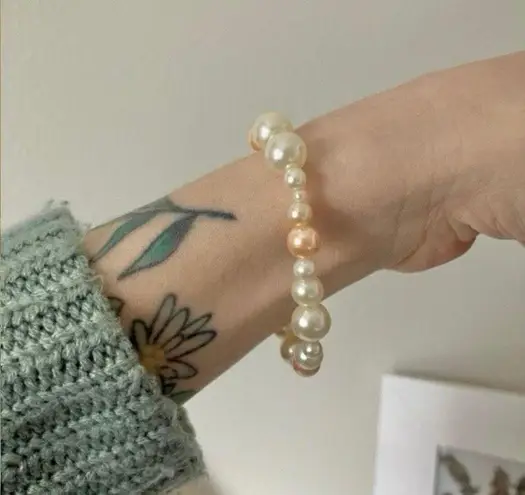 Handmade Pink White Pearl Bracelet “Lydia” Asymmetric Unique Feminine Classic